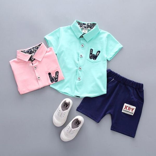 

spot new product summer cartoon w letter print short sleeve two-piece casual child baby series four color size 80-120, White