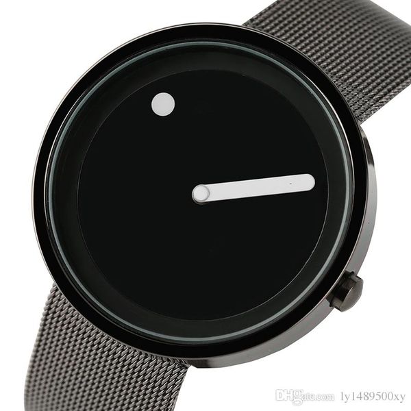 

Men Ultra Thin Full Steel Mesh Watch Unique Dot and Line Design Casual Fashion Quartz Wristwatch Creative Round Dial Male Clock Reloj Hombre