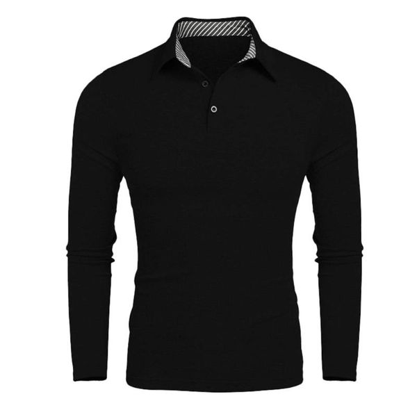 

men's solid color slim business long sleeve lapel solid color t-shirt casual turn-down collar t shirts blouses #bl4, White;black
