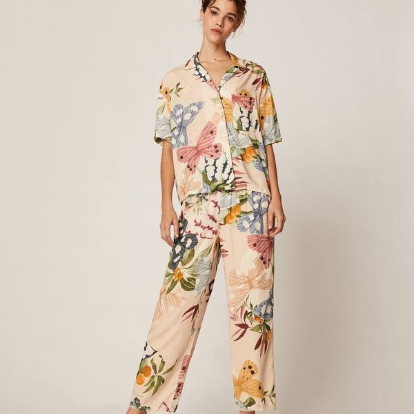 

qweek pajamas for women summer pyjama femme coton pijamas print lounge wear 2020 two piece set sleeping clothes nightie, Blue;gray