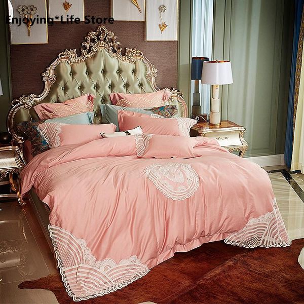 

princess style embroidery long staple cotton bedding set  king duvet cover bed sheet quilted skirt for winter