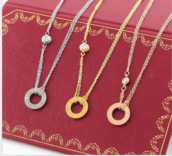 

new european and american ring diamond necklace titanium steel plated 14k rose gold clavicle chain, Black