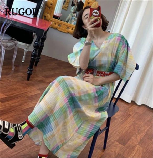 

party dresses rugod 2021 arrival women colorful dress v-neck half sleeves loose straight vintage with sash constrast colors mujer, White;black