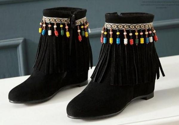 

2019 women's boots in winter with new style slope heel round head suede @2126, Black