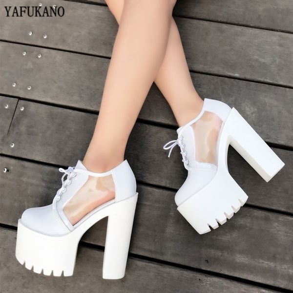 

14cm square heel high heels transparent women pumps brand wedding party fashion shoes for lady pvc nightclub platform shoes, Black