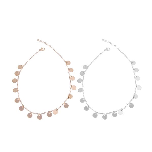 

minimalist boho gold tone coin sequin choker discs chain thin necklace for women, Silver