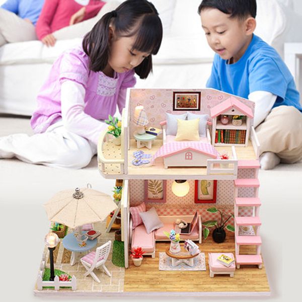 

игрушки для детей diy кукольный дом casa миниатюрный кукольный домик с мебелью кукольные домики игрушки подарки на день рождения розовый лоф