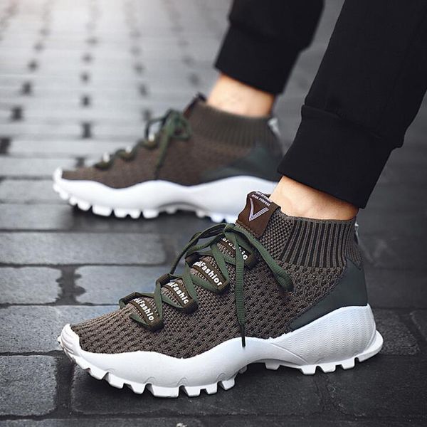 

new fashion army green мужская повседневная обувь для мужчин резиновая подошва нескользящая обувь для студента летучая вязаная сетка вентиля, Black