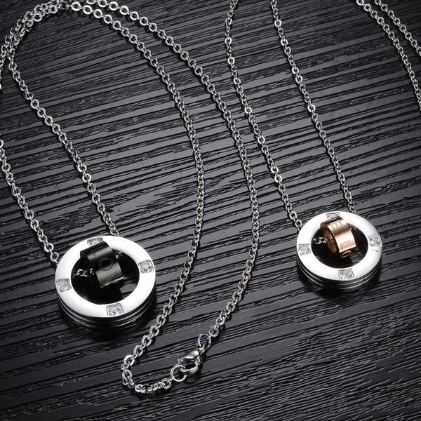 

couple necklace fashion stainless steel ring necklace creative couple pendant jewelry birthday gift for men women, Silver
