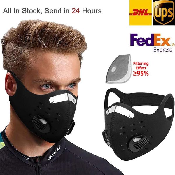 EU Stock Ciclismo Rosto máscaras protetoras valores de filtro preto carvão ativado PM2.5 Anti poeira Sports Correndo Máscaras Formação bicicleta reutilizáveis