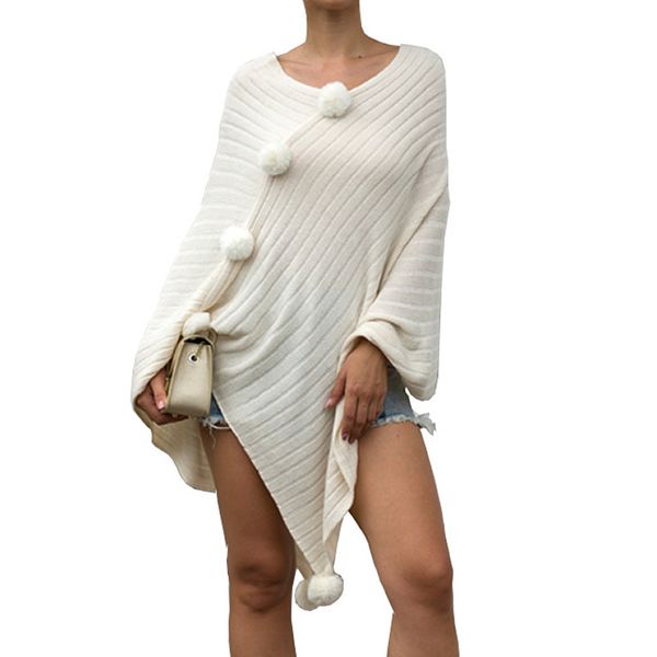 

gothic fur ball cloak women sweater v neck irregular autumn winter knitted sweater solid high street knitwear pull femme, Black