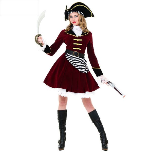 

irek new party cosplay halloween costume women jujube pirate dress pirate captain costume classic style, Black;red