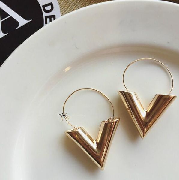 

fashion trend earrings brincos oorbellen simple metal wind letter v shape stud earrings for women gift ga739, Golden