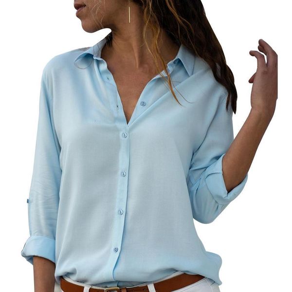 

women clothing women blouse women buttons solid color v neck shirt casual autumn long sleeve blouse new drop shipping good quality, White