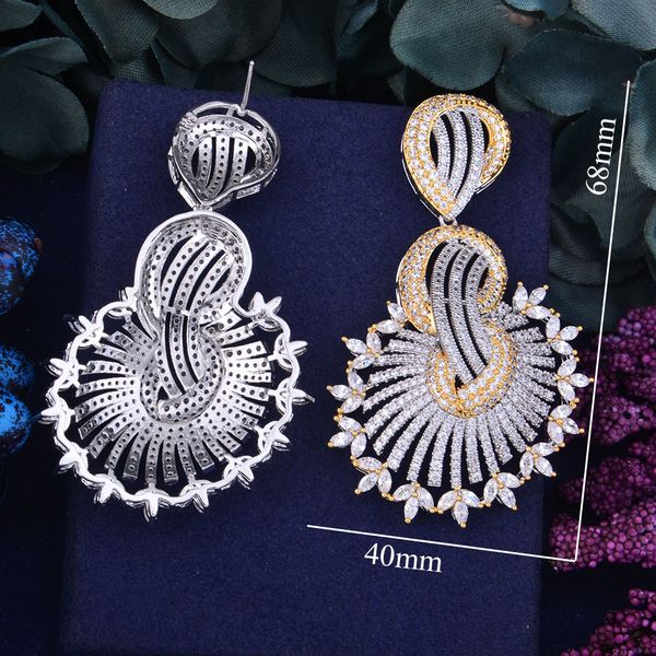 

fashion-60mm luxury sunflower design full cubic zirconia engagement women wedding party nightclub statment earring fashion jewelry, Silver
