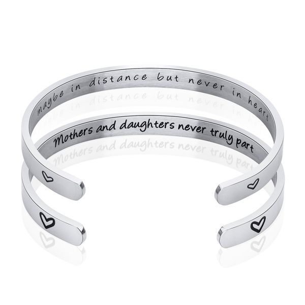 

6mm letters bracelet mothers and daughters cuff open bangles stainless steel for women silver birthday mothers day love bracelet, Black