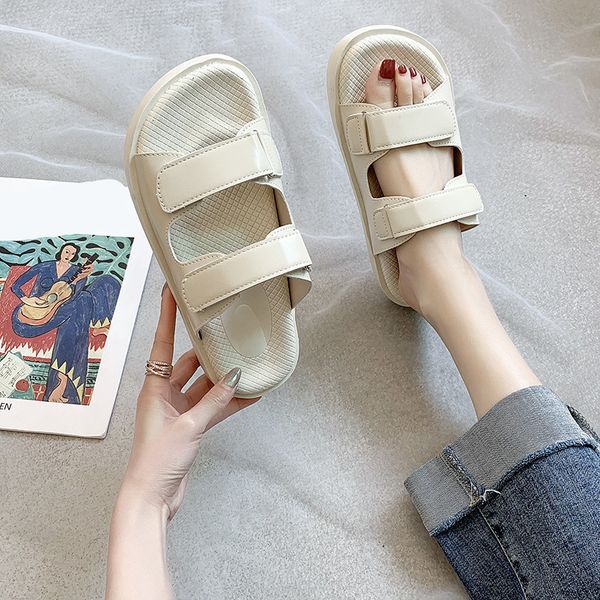 

female shoes lady womens slippers outdoor summer woman slides platform low fashion 2020 girl beach flat rubber pu, Black