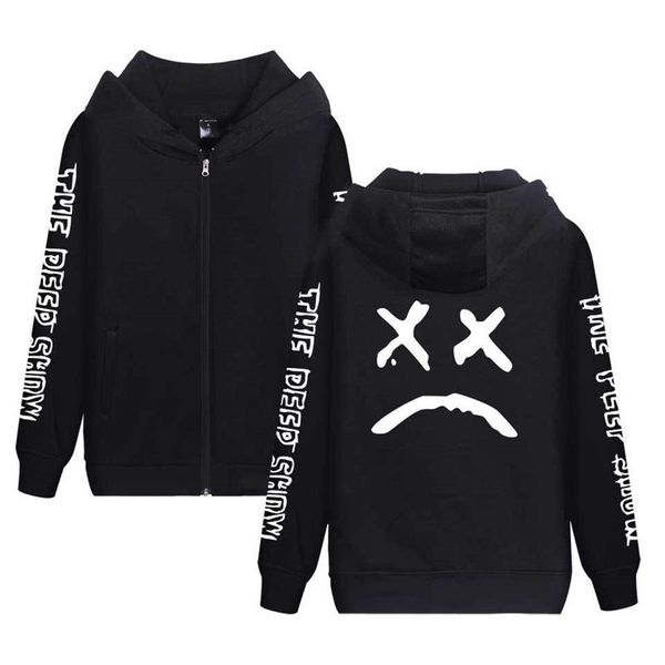 

lil peep mens designer hoodies cardigan mens thick streetwear zipper hooded ins style males apparel, Black
