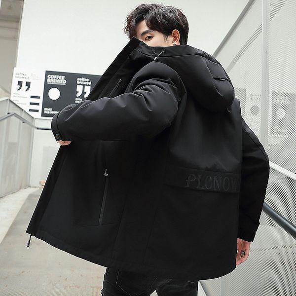 

winter men's down jacket thick short-style korean-style hooded coat removable shoulder inner wearing reversible two-piece set, Black