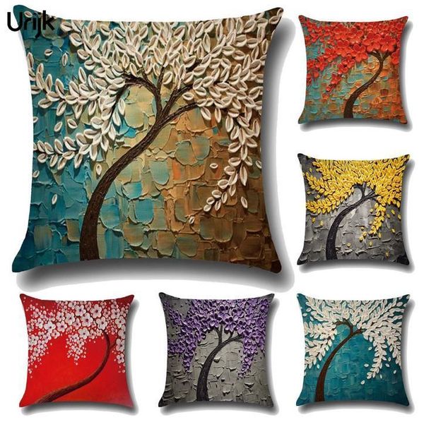 

urijk 45x45cm cushion cover vintage flower pillow case mural yellow red tree cherry decorative throw pillow cover