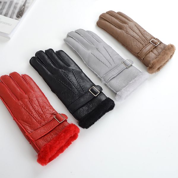 

genuine leather women gloves autumn winter plus velvet fashion slim hand warm sheepskin gloves female tsr532, Blue;gray