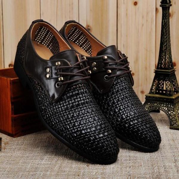 

summer men's business dress shoes real leather casual shoes hollowed out breathable sandals 2019, Black
