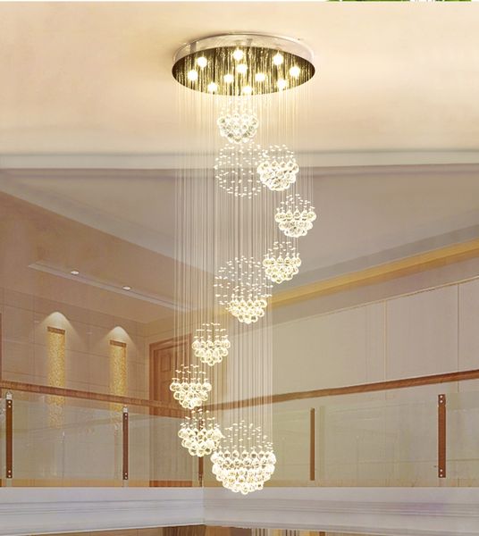 

modern chandelier large crystal light fixture for lobby staircase stairs foyer long spiral lustre ceiling lamp flush mounted stair light