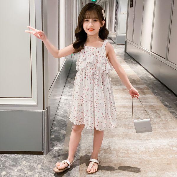 

summer new girl's dress korean-style children's colorful chiffon dress sweet lace princess for teenager dropshipping, Red;yellow