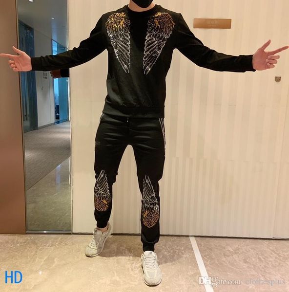 

2019 new fashion mens designer tracksuits crew neck pullover suit slim cotton sports two-piece set tracksuit plus size -3xl, Gray