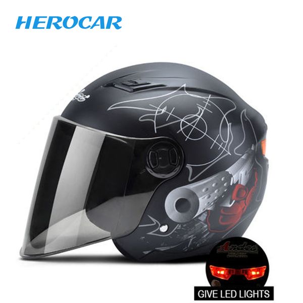 

motorcycle helmet 3/4 open face helmet scooter capacete motorbike casque modular flip up casco moto with lens led light