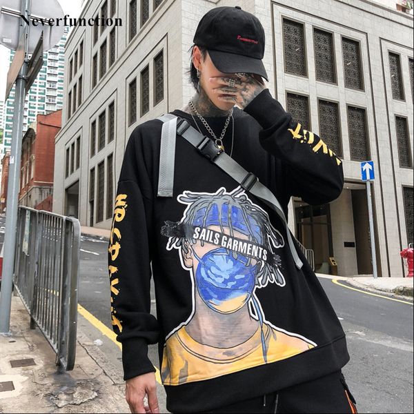 

black men's new harajuku hip-hop punk singer printing loose cotton sweatshirts oversized streetwear male casual hooded pullover