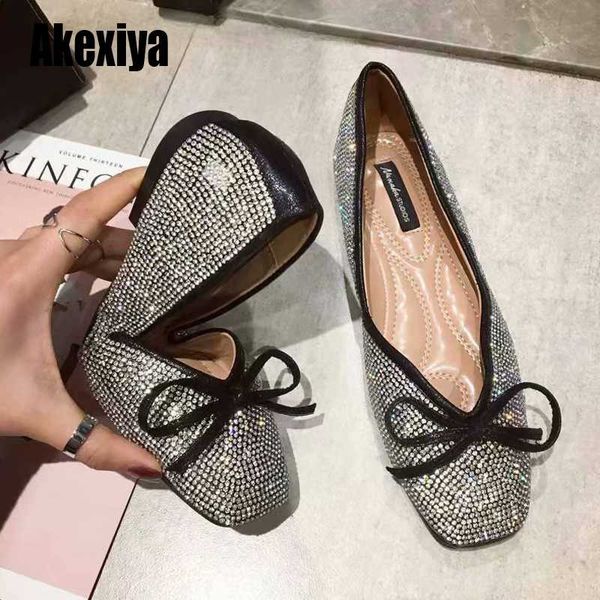 

2020 new women flats ballet shoes bow autumn luxury female loafer bling rhinestone crystal casual flat for woman s147, Black