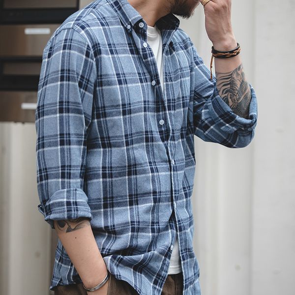 

men's casual shirts maden retro foundation plaid shirt autumn vintage joker jacket men, White;black