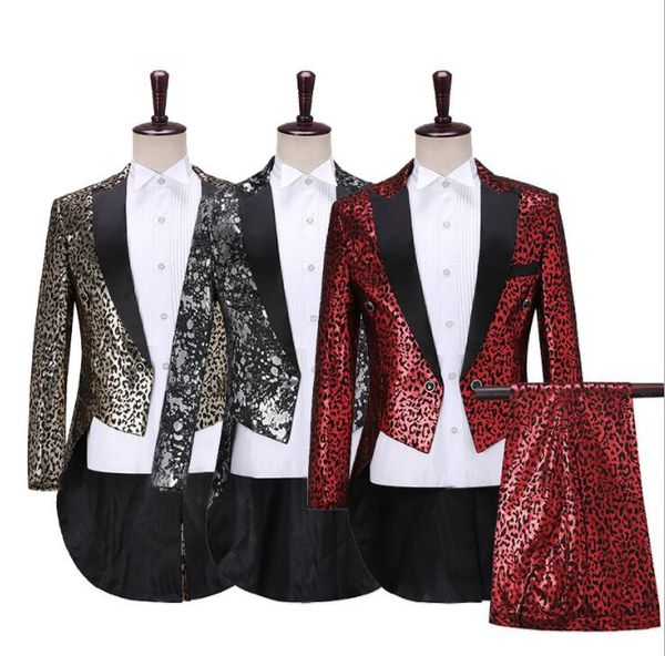 

blazer men leopard suit set with pants mens tuxedo suits costume singer star style dance stage clothing magic formal dress, White;black