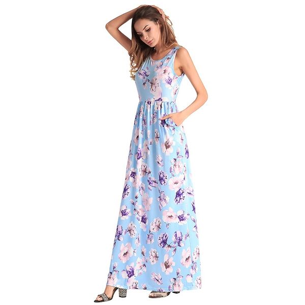 

женское дизайнерское платье летнее платье с круглым вырезом свободная печатная длинная юбка, Black;gray