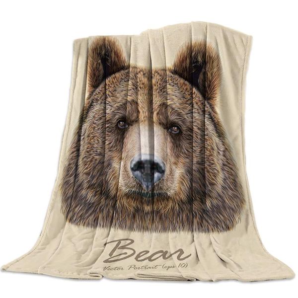 

brown bear head animal wild mouth flannel fleece bed blanket bedspread coverlet bed cover soft warm blankets