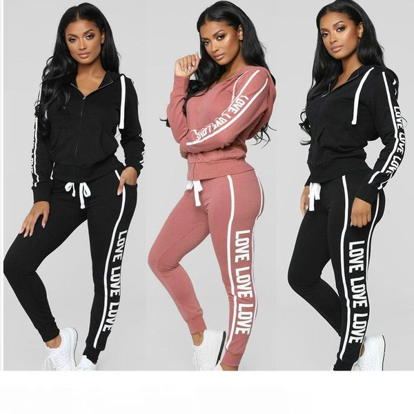 

3 colors womens two piece sets 2019 slim casual and skinny pants set female sweatsuit printed 2 piece tracksuit, White