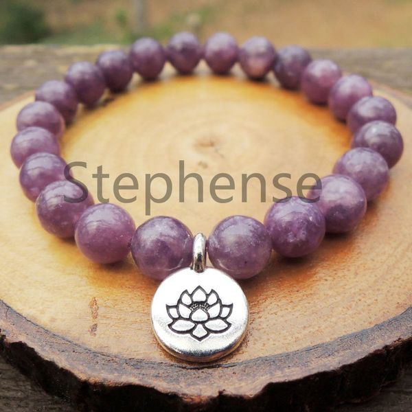 MG0685 Lepidolite Lotus Charm Women's Yoga Bracciale Braccialetto di energia fatto a mano di alta qualità Mala Braccialetto di nuovo stile di moda