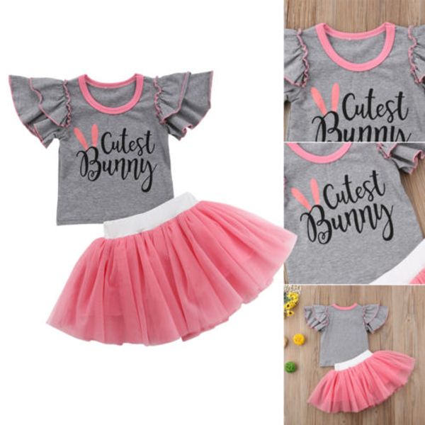 

2018 new summer princess kids baby girls fly short sleeve t-shirt+pink lace tutu tulles skirt dress kid girl casual clothes