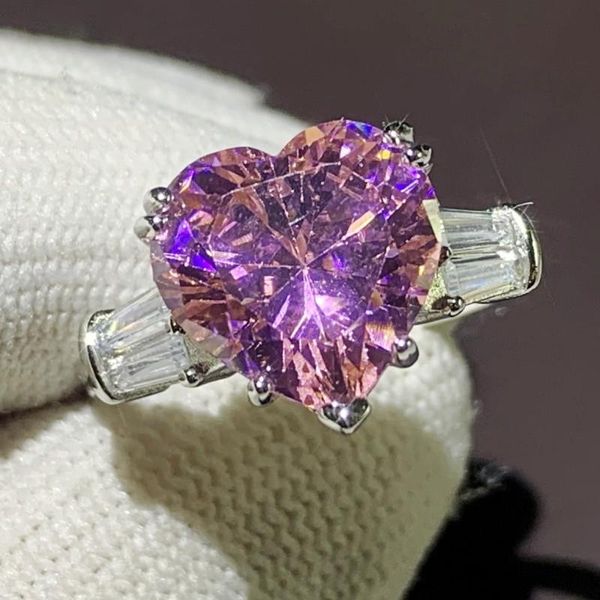 

victoria ins sell unique luxury jewelry 925 sterling silver heart shape pink sapphire cz diamond gemstones women wedding band ring gift, Slivery;golden
