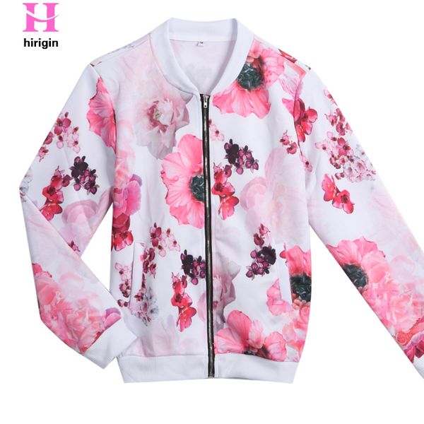 

2017autumn women floral print bomber jacket female long sleeve casual slim basic jackets zipper coats jaqueta, Black;brown