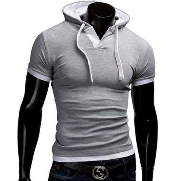 

t shirt men brand fashion mens hooded collar sling tees t shirt men short sleeve slim male casual large size 4xl, White;black