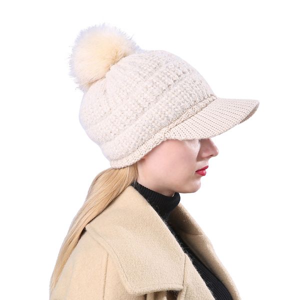 

women's hat autumn and winter new fashion comfortable women winter cap solid ear protector slouchy hairball hat warm croche, Blue;gray