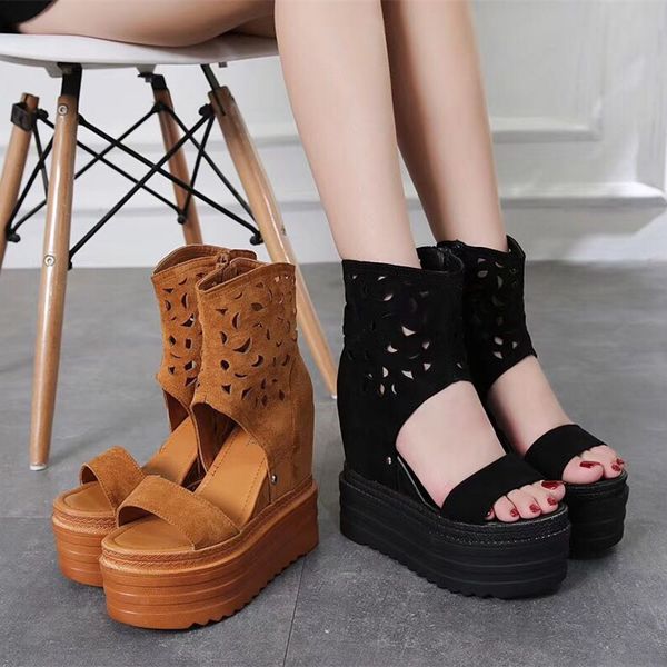 

2019 european and american hollow boots side zipper ultra-high heels with 13cm net boots, Black
