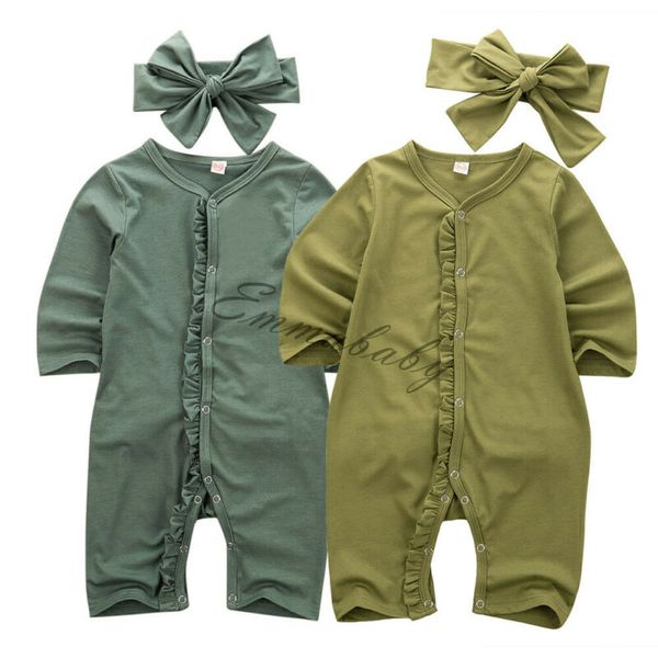 

0-12m infant newborn baby girl boy ruffles rompers soft long sleeve jumpsuit solid playsuit autumn spring baby costumes, Blue
