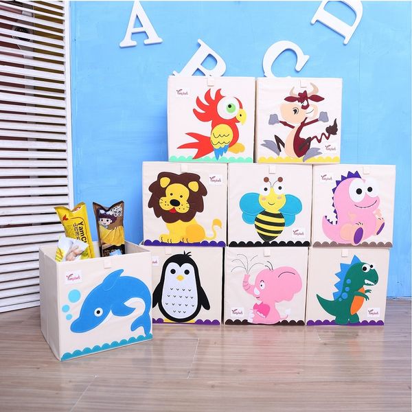 

new 3d cartoon animal embroidery folding storage box washed oxford cloth wardrobe storage bag kid toys organizer 33*33*33cm bins