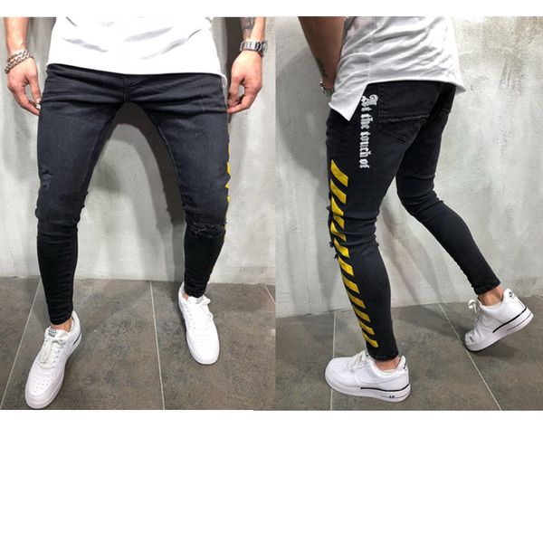 

высокое качество взрыва модели джинсовые мужские брюки осень отверстие мода печати черный хип-хоп ноги брюки размеры s-3xl, Blue