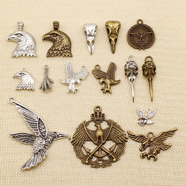 

50 pieces silver charm or pendants jewelry making eagle bird mouth skeleton eagle claws hj078, Bronze;silver