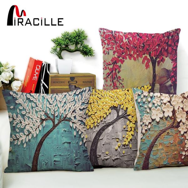 

miracille colorful flowers tree home decorative sofa throw cushion cover living room waist square pillow case