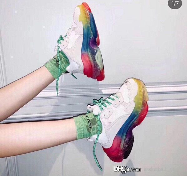 

new rainbow triple s 3.0 the most beautiful old shoes crystal bottom platform original correct eight layer trainers 36-45